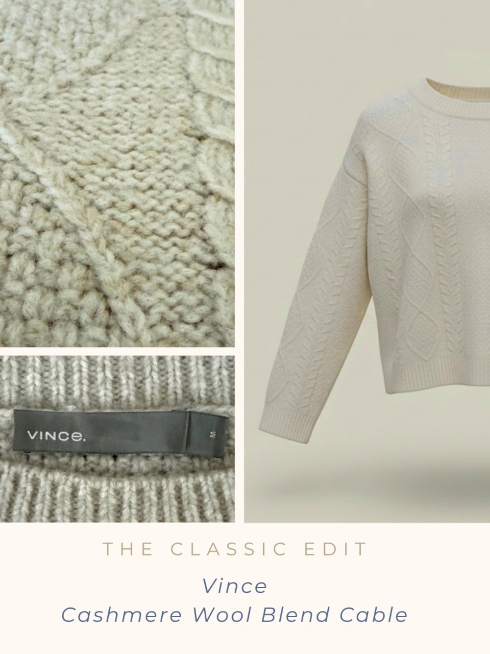 Vince Cropped Cable Knit Sweater | Wool Cashmere Blend | Ivory Chunky Knit - Picture 1 of 13